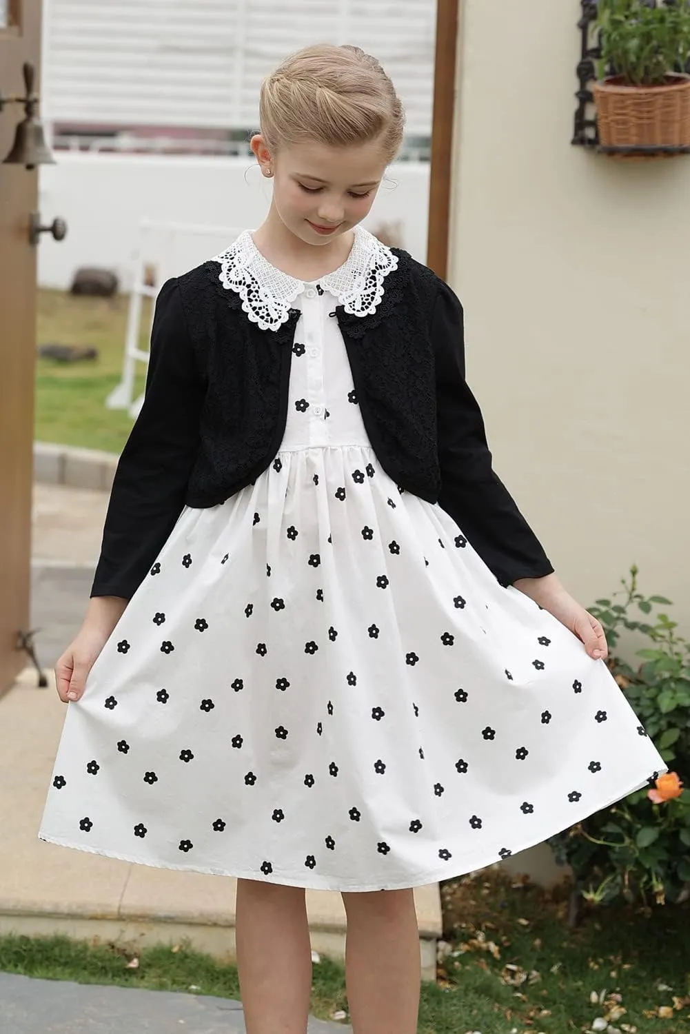 SMILING PINKER Little Girls' Long Sleeve Lace Bolero Cardigan Shrug
