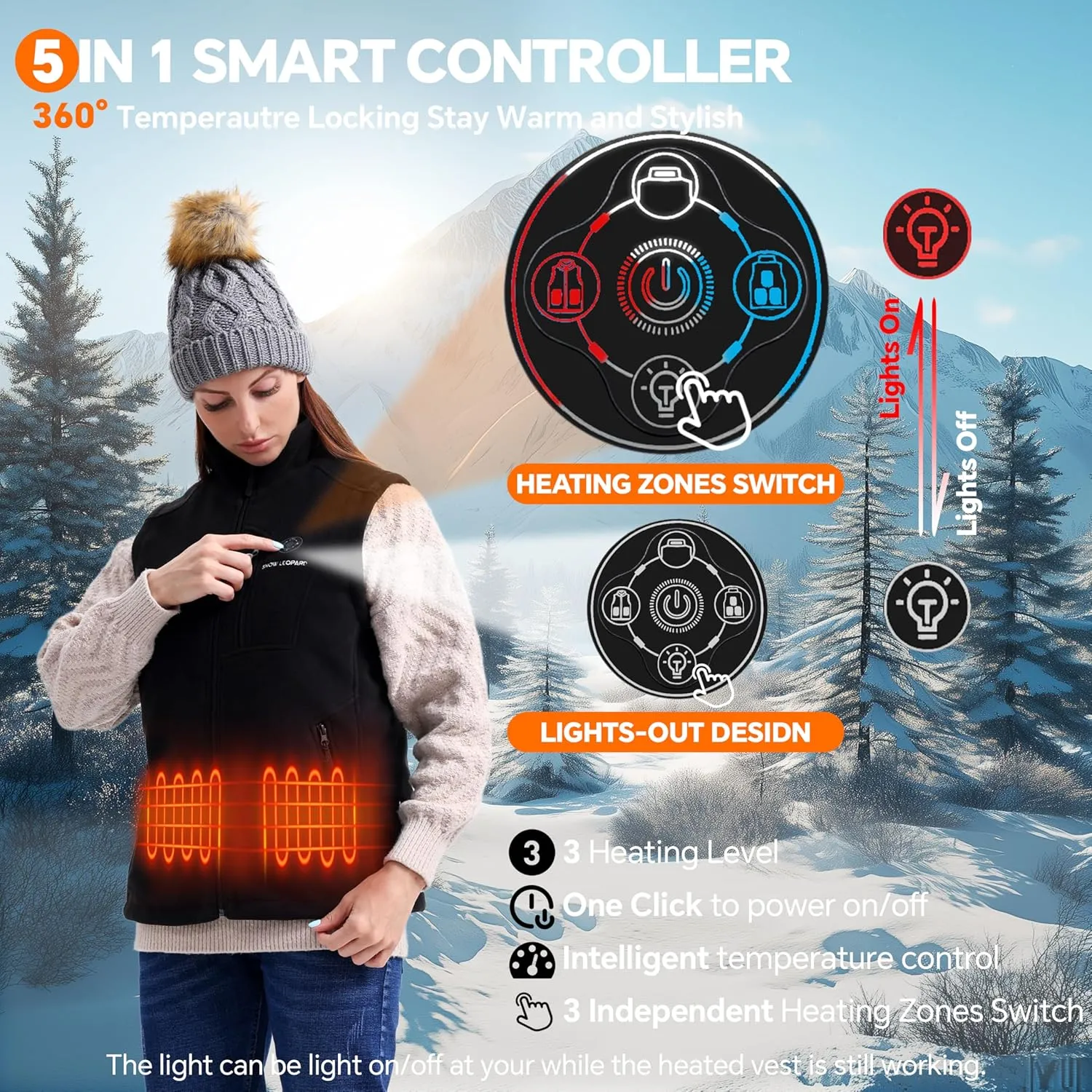SNOW LEOPARD Womens Heated Vest with Battery Pack Included, Polar Fleece 7.4V Smart Electric Lightweight Heating Vest