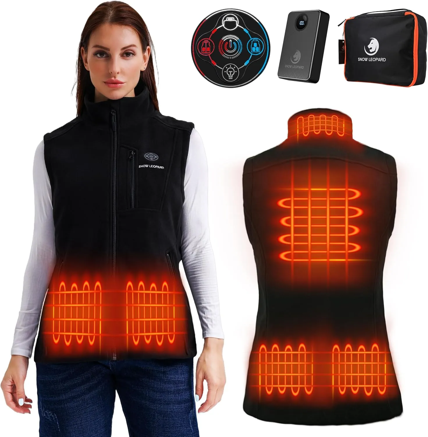 SNOW LEOPARD Womens Heated Vest with Battery Pack Included, Polar Fleece 7.4V Smart Electric Lightweight Heating Vest