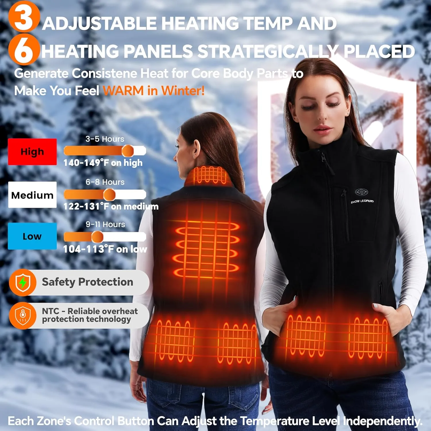 SNOW LEOPARD Womens Heated Vest with Battery Pack Included, Polar Fleece 7.4V Smart Electric Lightweight Heating Vest
