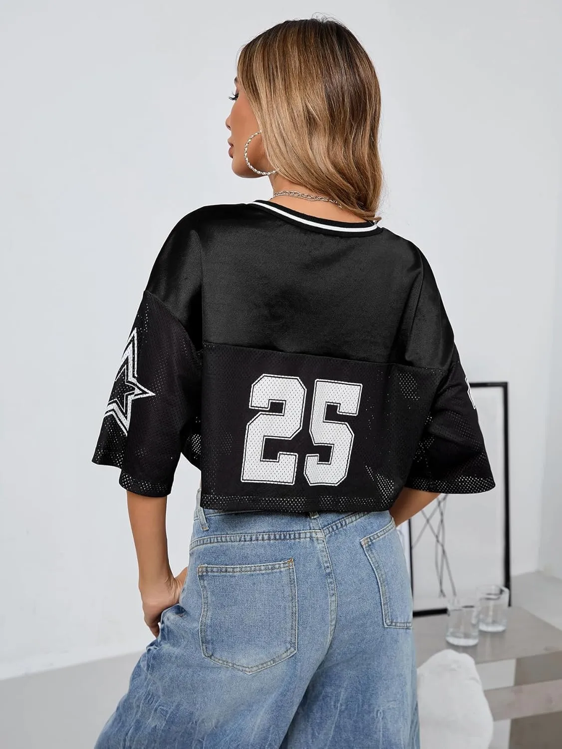 SOLY HUX Jersey Shirts for Women Y2k Crop Tops Streetwear Sportswear Short Sleeve T-Shirt Cute Football Jersey Top