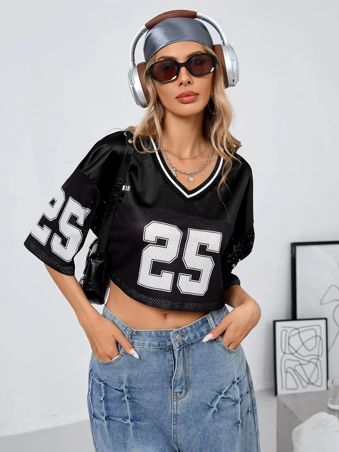 SOLY HUX Jersey Shirts for Women Y2k Crop Tops Streetwear Sportswear Short Sleeve T-Shirt Cute Football Jersey Top