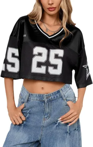 SOLY HUX Jersey Shirts for Women Y2k Crop Tops Streetwear Sportswear Short Sleeve T-Shirt Cute Football Jersey Top