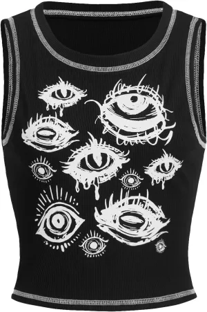 SOLY HUX Women's Y2k Goth Eye Print Crop Tank Top Round Neck Sleeveless Summer Tops