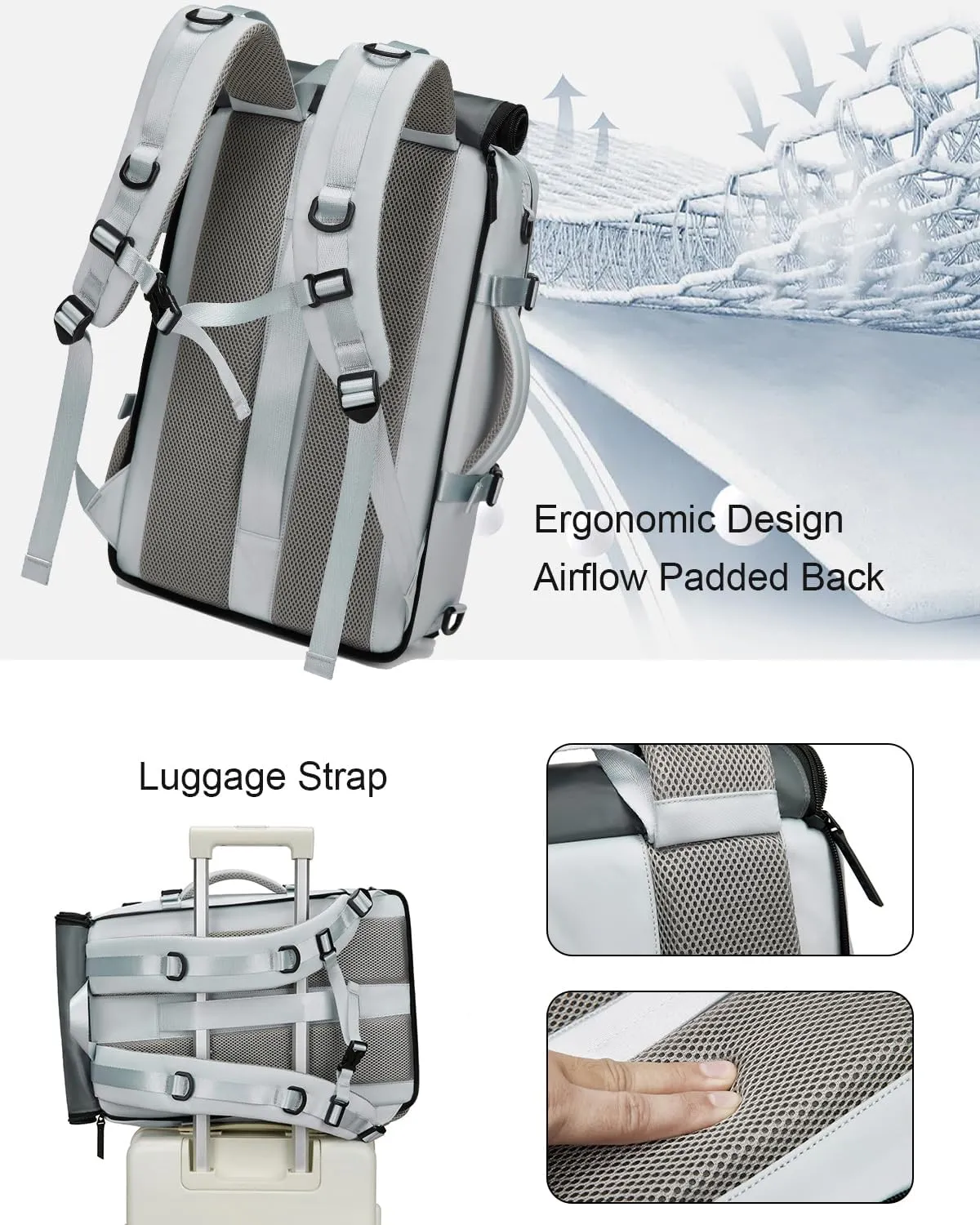 Somago Travel Laptop Backpack for Men & Women Carry On Backpack with USB Charging Port Fits 16.5 inch Notebook Rucksack (Light Gray)