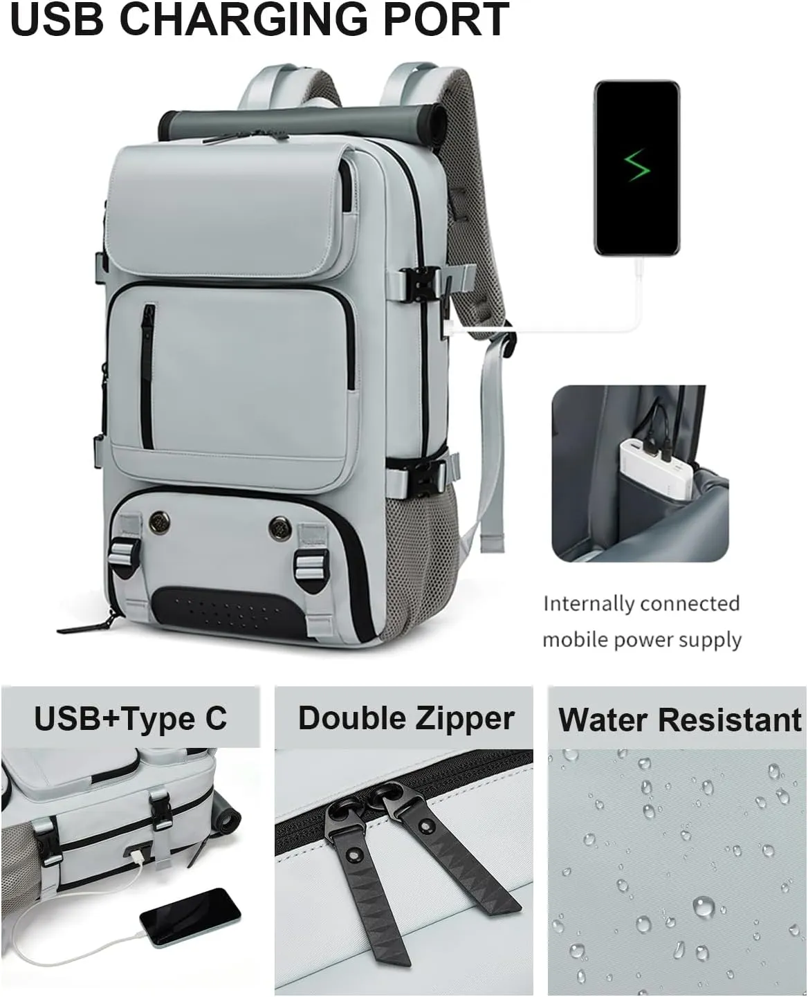 Somago Travel Laptop Backpack for Men & Women Carry On Backpack with USB Charging Port Fits 16.5 inch Notebook Rucksack (Light Gray)