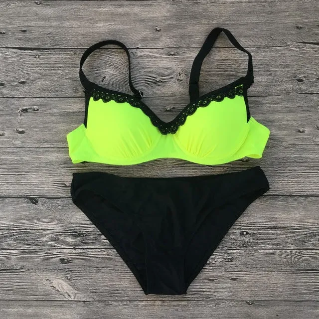 Sports Solid Lace Swimsuit Bikini