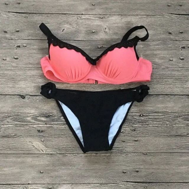 Sports Solid Lace Swimsuit Bikini