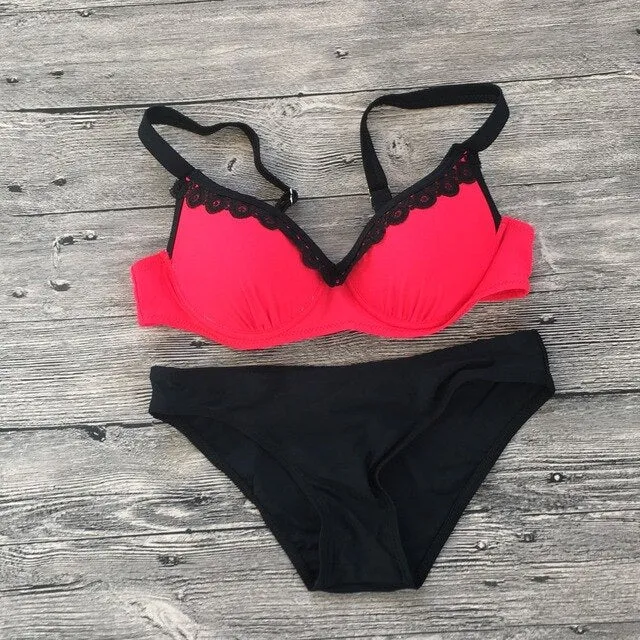 Sports Solid Lace Swimsuit Bikini