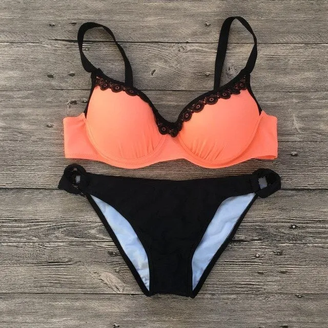 Sports Solid Lace Swimsuit Bikini