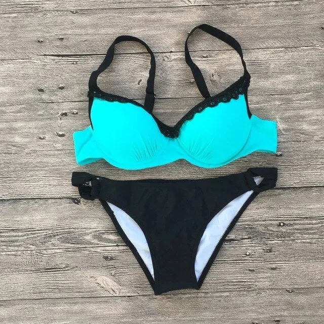 Sports Solid Lace Swimsuit Bikini