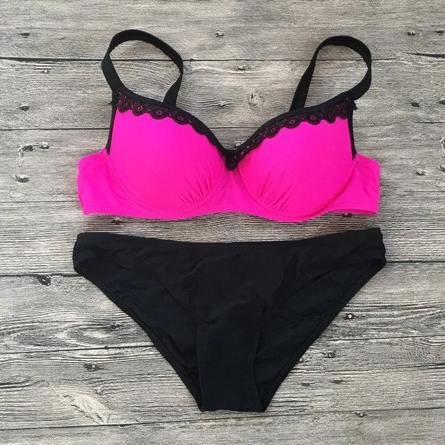 Sports Solid Lace Swimsuit Bikini