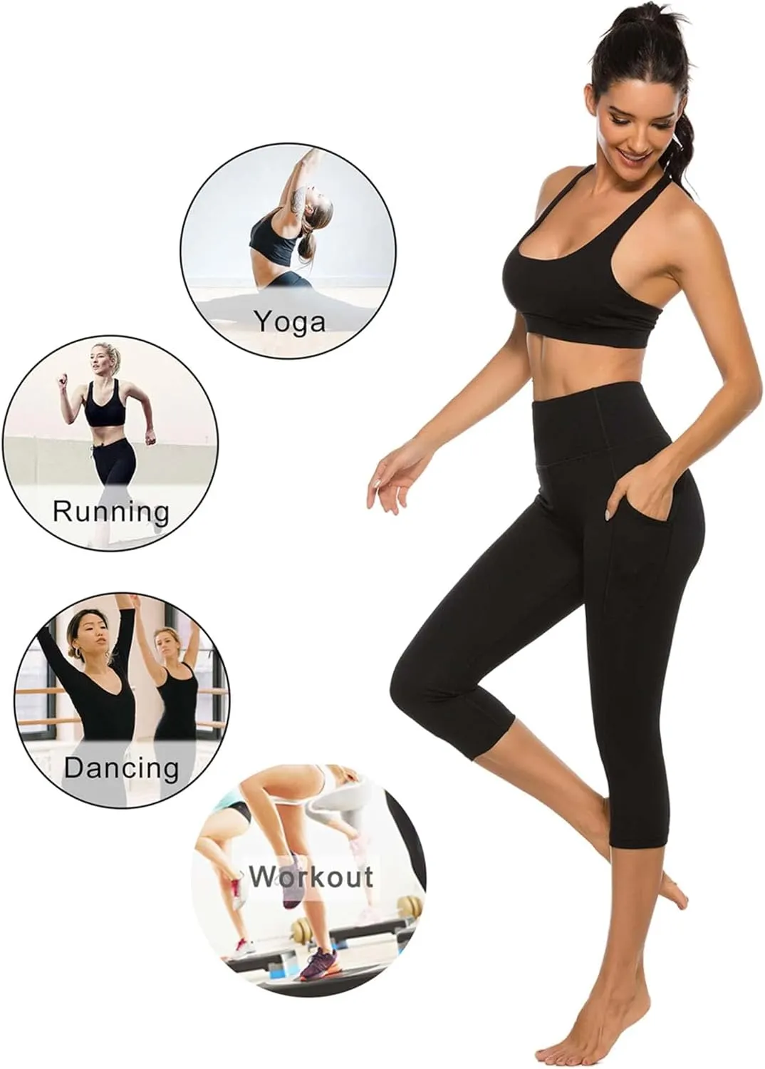 Stelle Women's Capri Yoga Pants with Pockets Essential High Waisted Legging for Workout