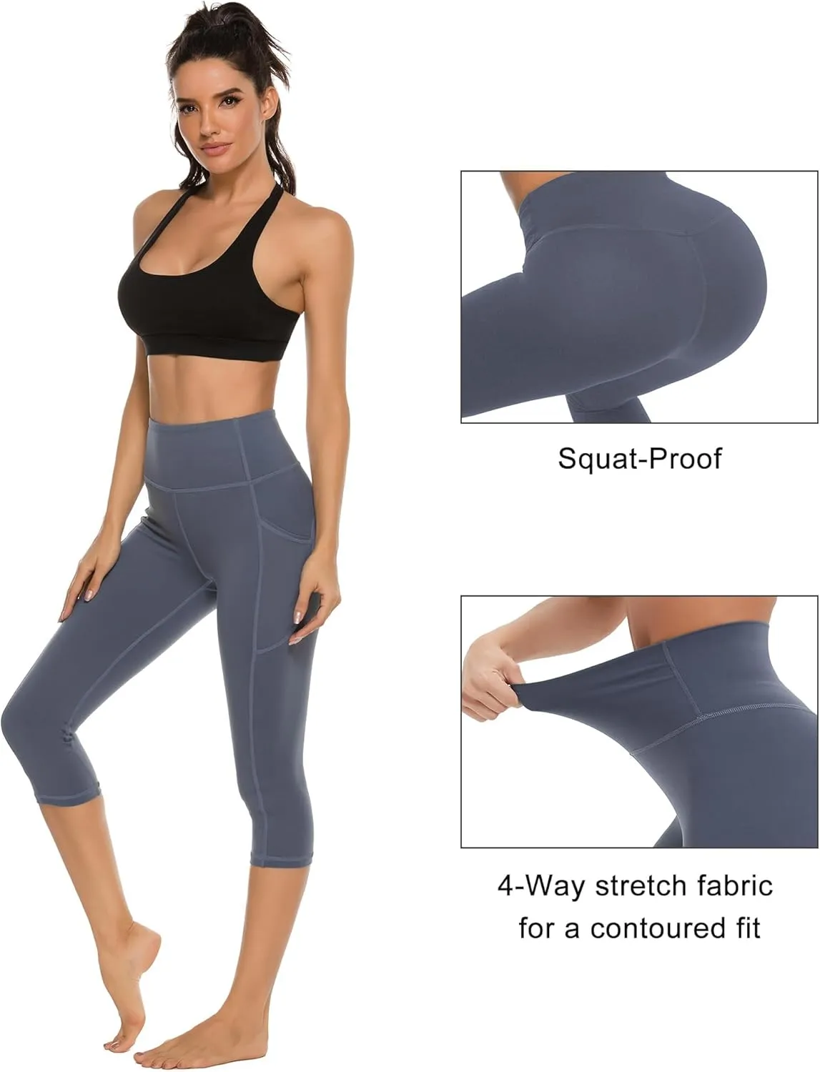 Stelle Women's Capri Yoga Pants with Pockets Essential High Waisted Legging for Workout