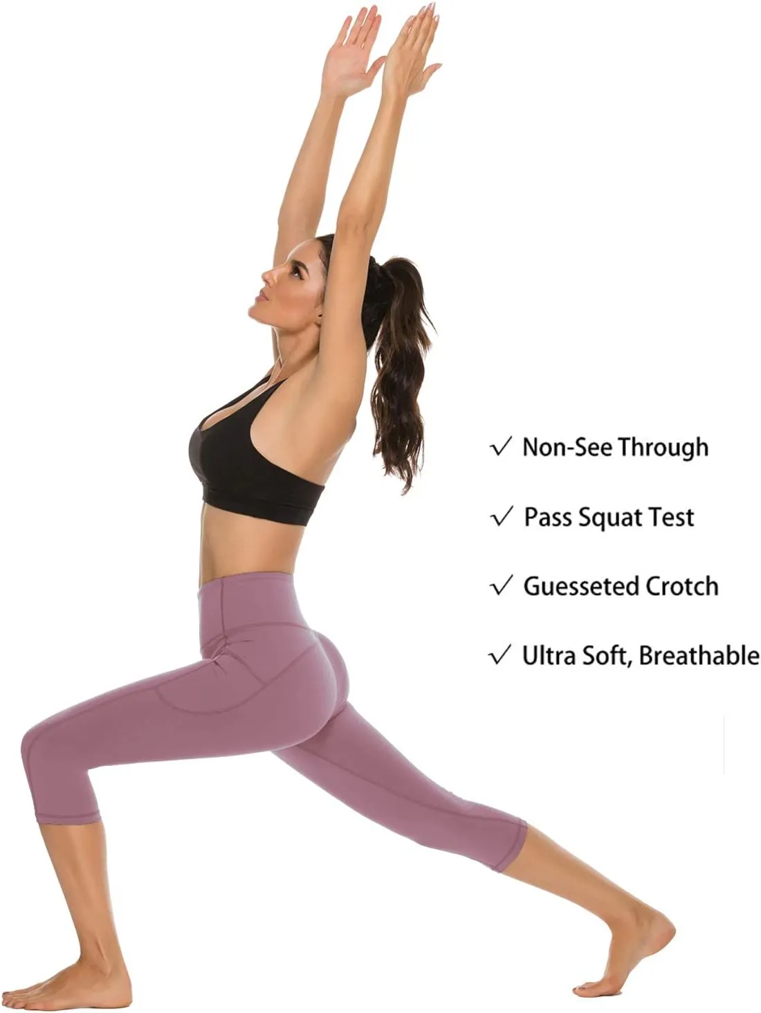 Stelle Women's Capri Yoga Pants with Pockets Essential High Waisted Legging for Workout