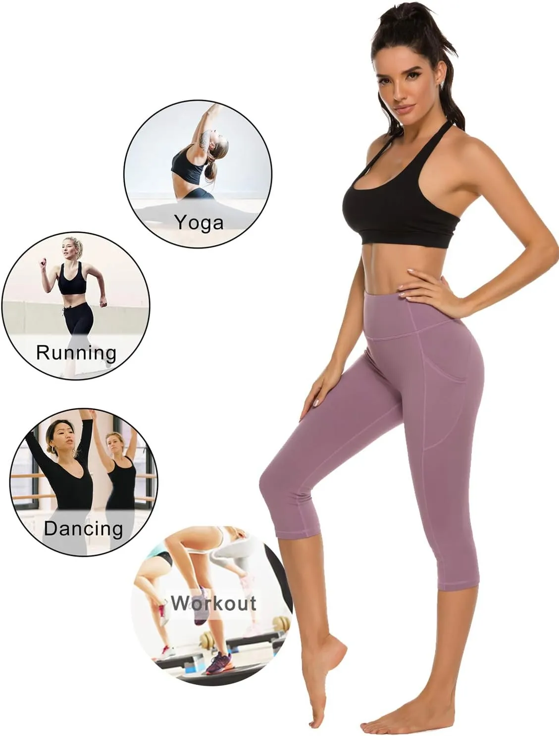 Stelle Women's Capri Yoga Pants with Pockets Essential High Waisted Legging for Workout