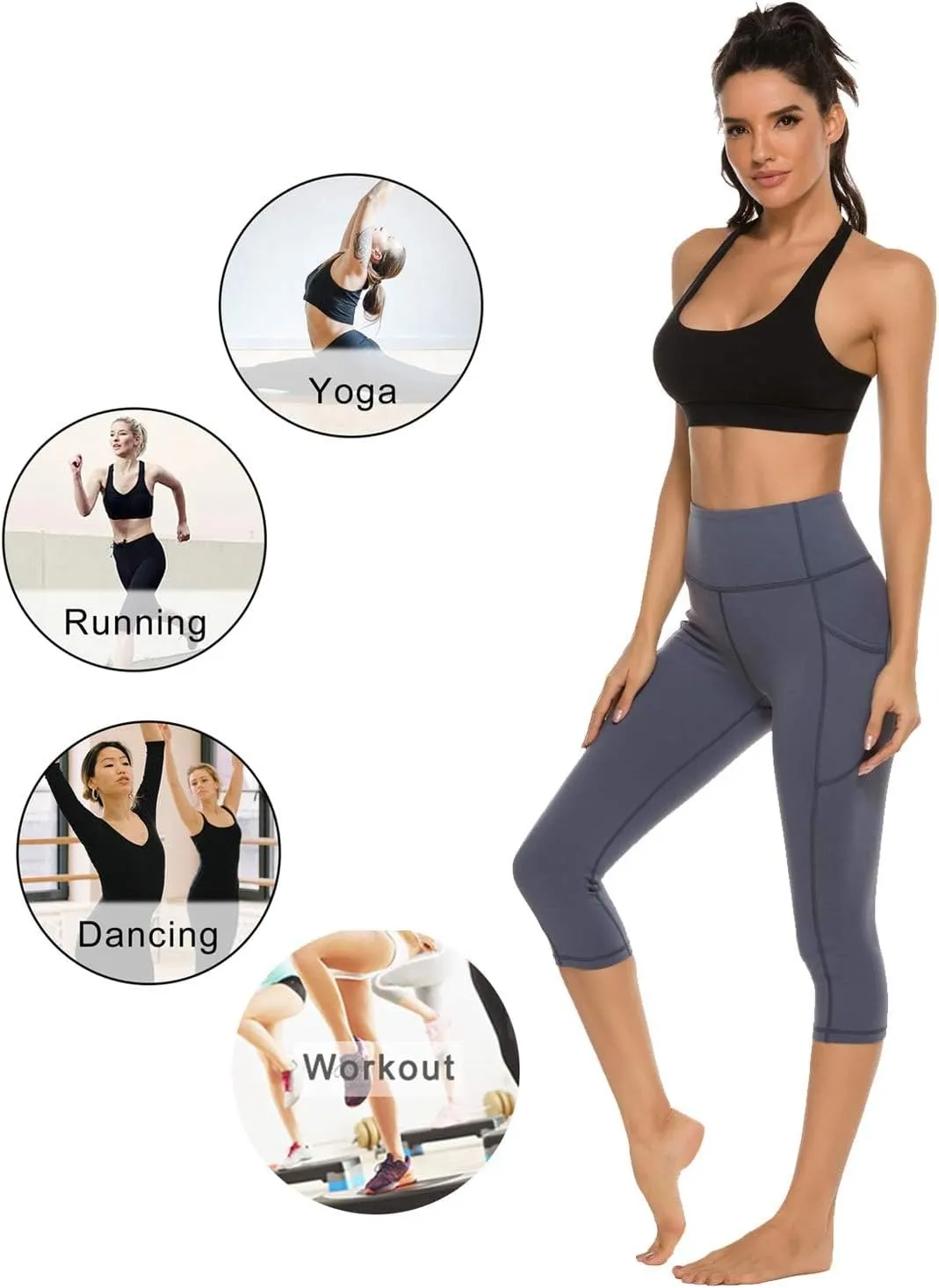 Stelle Women's Capri Yoga Pants with Pockets Essential High Waisted Legging for Workout