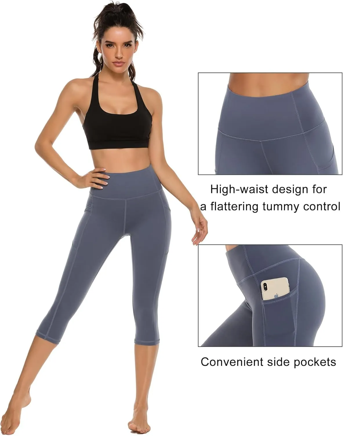 Stelle Women's Capri Yoga Pants with Pockets Essential High Waisted Legging for Workout