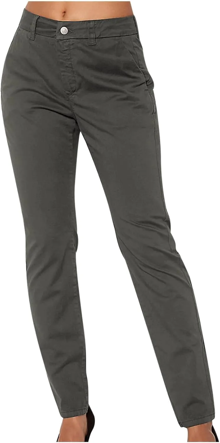 Straight Leg Dress Pants Women's High Waist Business Casual Trousers Slim Fit Dressy Full Length Work Pant with Pocket
