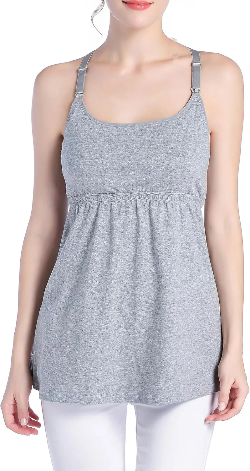 SUIEK 3 Pack Maternity Nursing Tank Tops with Bralette Cotton Breastfeeding Camisole