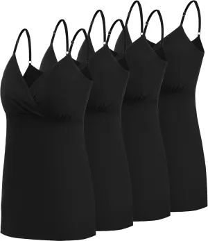 SUIEK 4 Pack Nursing Tank Tops Maternity Cotton Cami Breastfeeding Sleep Bralette