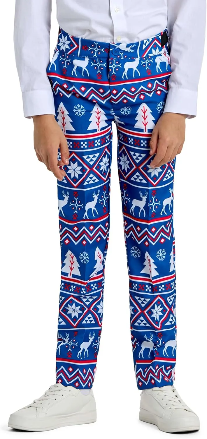 SUITMEISTER Boys Christmas Suit - Festive Ugly X-Mas Clothing Holiday Print - Includes Blazer, Pants - Tie