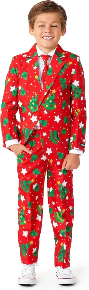 SUITMEISTER Boys Christmas Suit - Festive Ugly X-Mas Clothing Holiday Print - Includes Blazer, Pants - Tie