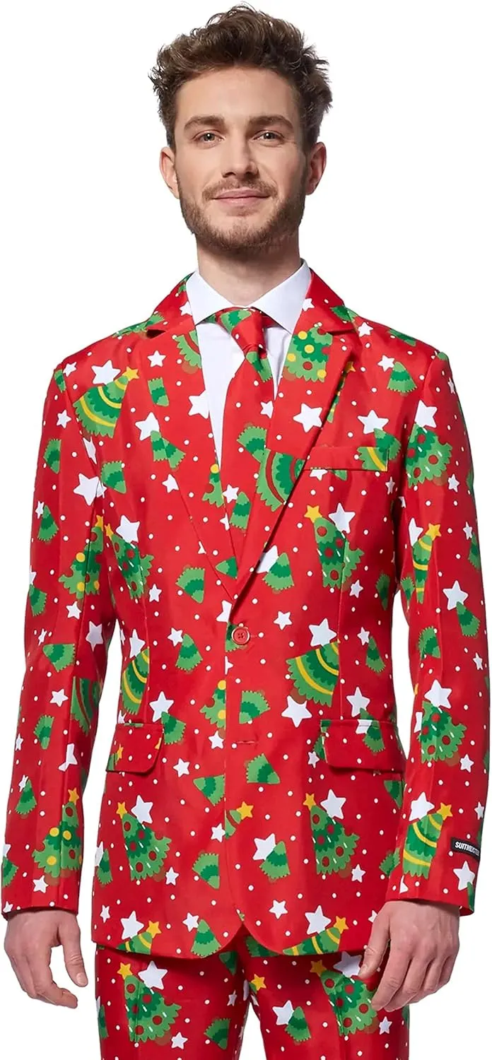 Suitmeister Men's Christmas Suit - Ugly Holiday Festive Outfit - Includes Blazer, Pants, Tie