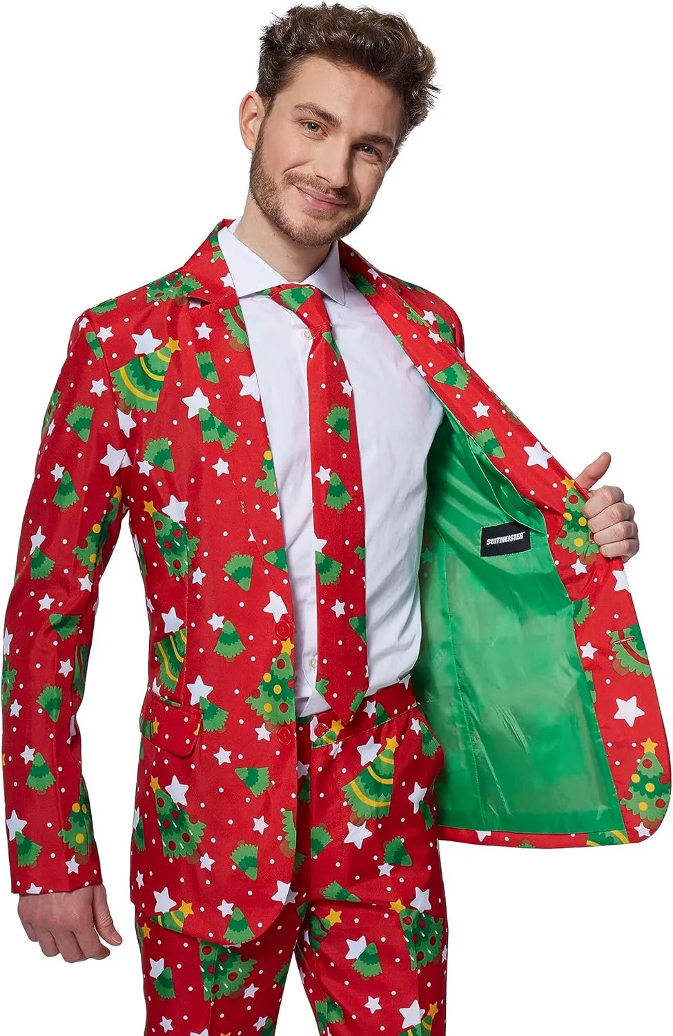 Suitmeister Men's Christmas Suit - Ugly Holiday Festive Outfit - Includes Blazer, Pants, Tie