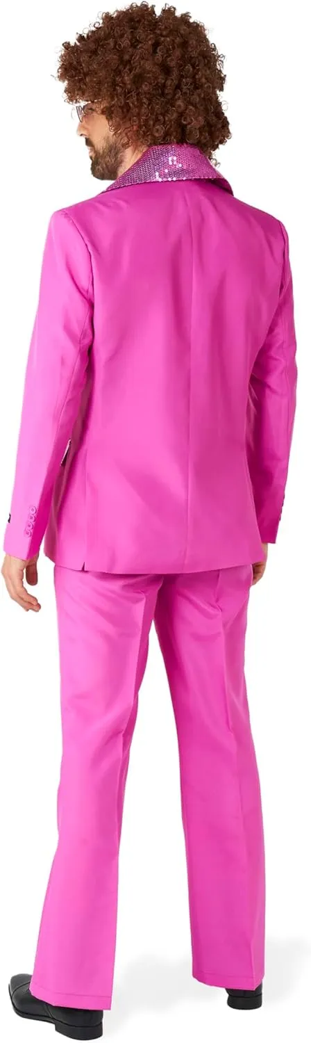 Suitmeister Men's Disco Costume Suit - Saturday Night Fever Outfit - Slim Fit - Including Blazer And Flare Pants - Pink