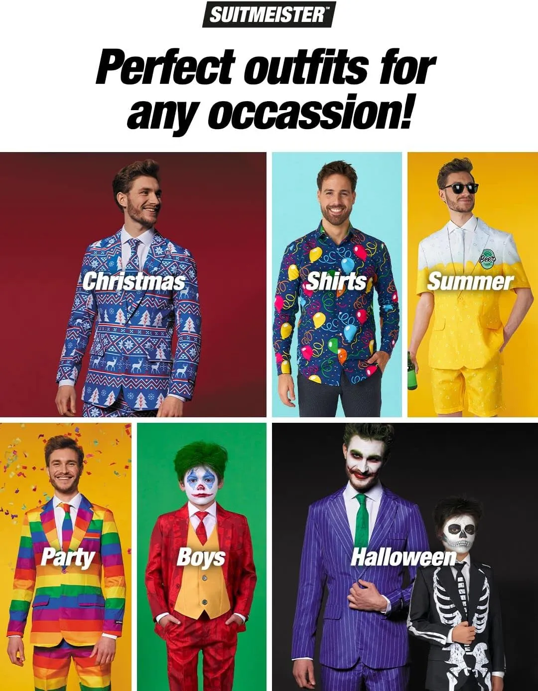 Suitmeister Men's Party Costumes - Slim Fit Solid Color Suit for Leisure - Halloween Parties and Party Wear