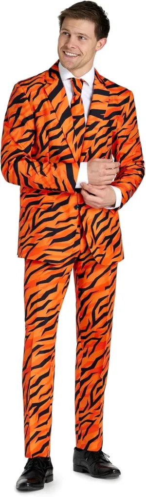 Suitmeister Men's Tiger Costume - Theme Party & Halloween Outfit - Including Blazer, Pants and Tie - Orange