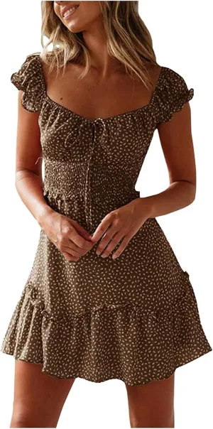 Summer Dresses for Women Ruffle Sleeve Sexy V Neck Casual Mini Dress 2025 Boho Vacation Beach Short Dresses Sundress