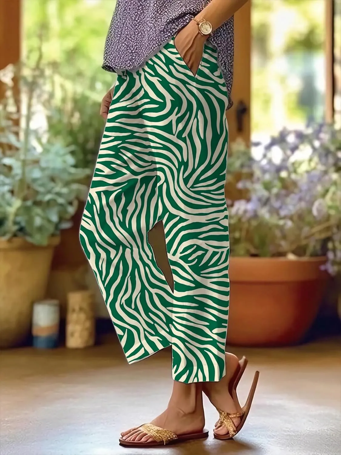 Summer Linen Pants for Women Casual Wide Leg Pants Plus Size Palazzo Pants Drawstring Elastic Waist Boho Pants