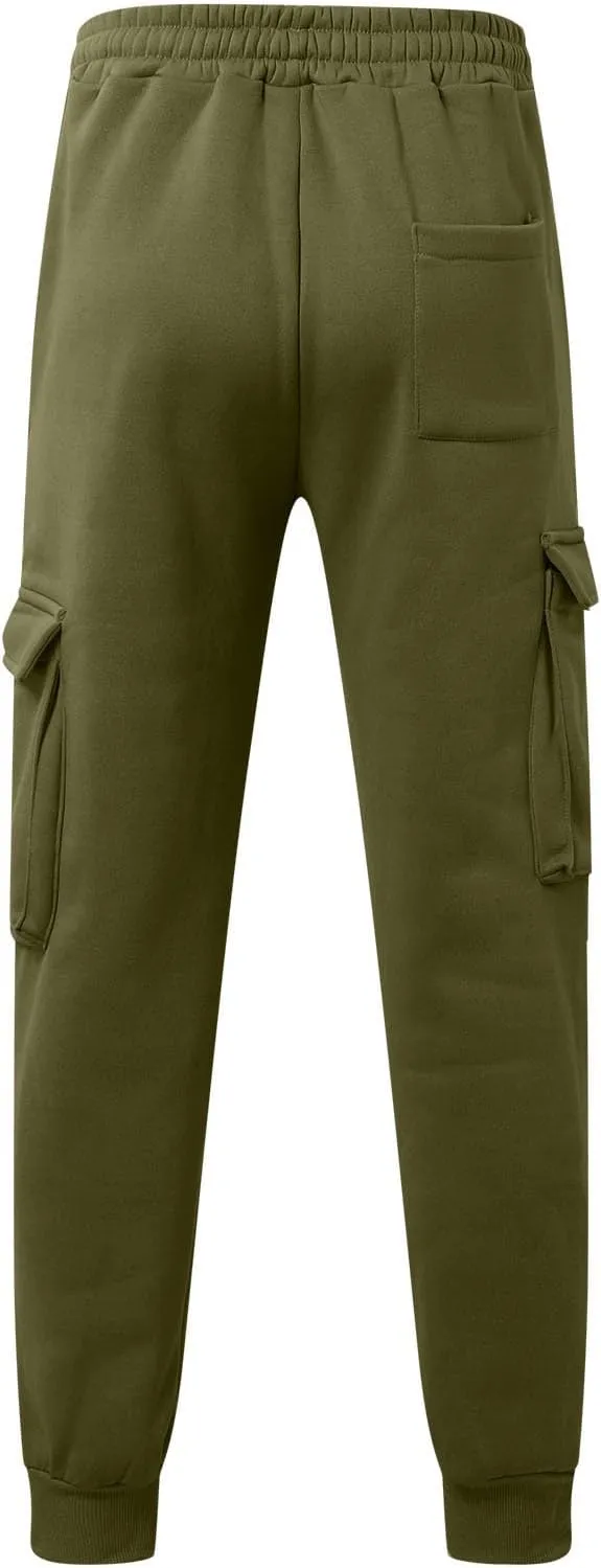SUWBMHWE Men Cargo Pants Stretch Drawstring Elastic Waist Sweatpants Tall Regular Fit Pants Joggers Trousers with Pockets