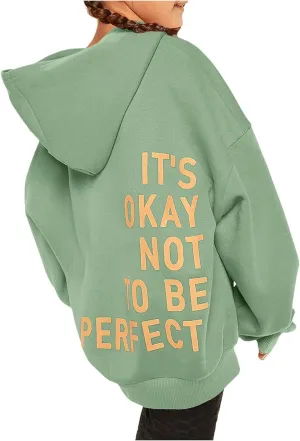 SweatyRocks Girl's Letter Print Hooded Sweatshirt Long Sleeve Oversized Pullover Tops