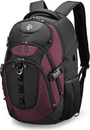 Swissdigital Design Business Laptop Backpack with Smart USB Charging Port, Travel Backpack Fits 15.6 inches Laptops, Water Repellent College Backpack for Men Women, Angola red/Black | SD803