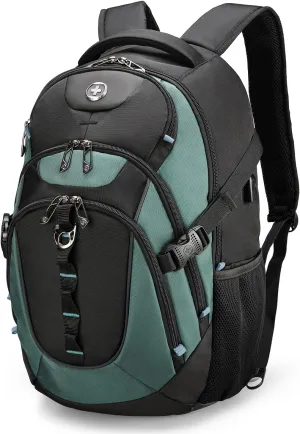 Swissdigital Design Business Laptop Backpack with Smart USB Charging Port, Travel Backpack Fits 15.6 inches Laptops, Water Repellent College Backpack for Men Women, Lake Green/Black | SD803