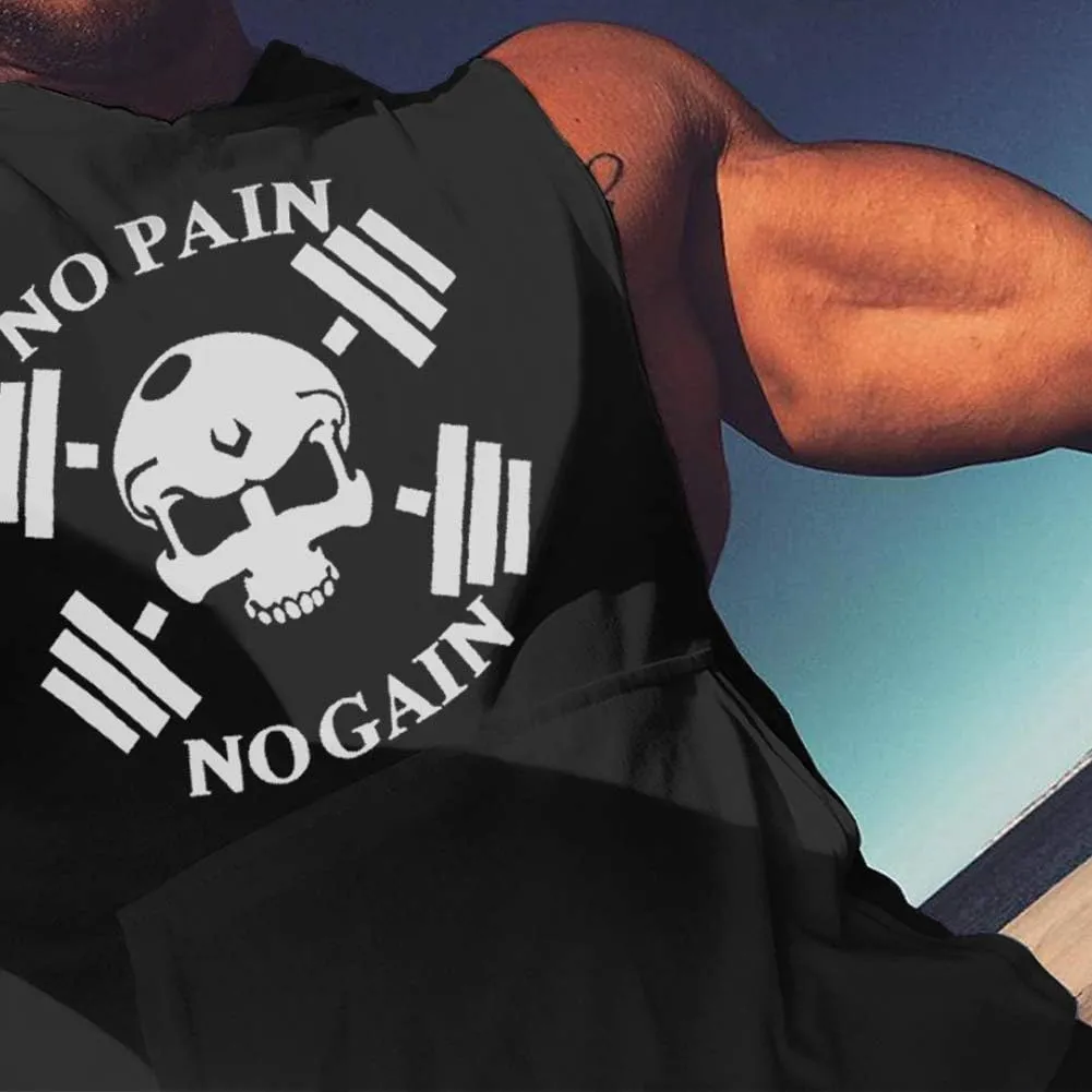 SZKANI Mens Skull Print Sleeveless Fitness Vest Bodybuilding Stringers Workout Tank Tops