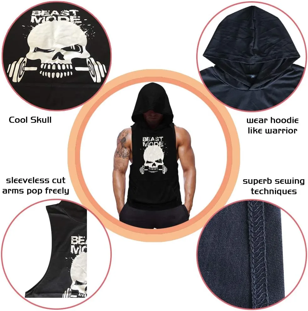 SZKANI Mens Skull Print Sleeveless Fitness Vest Bodybuilding Stringers Workout Tank Tops