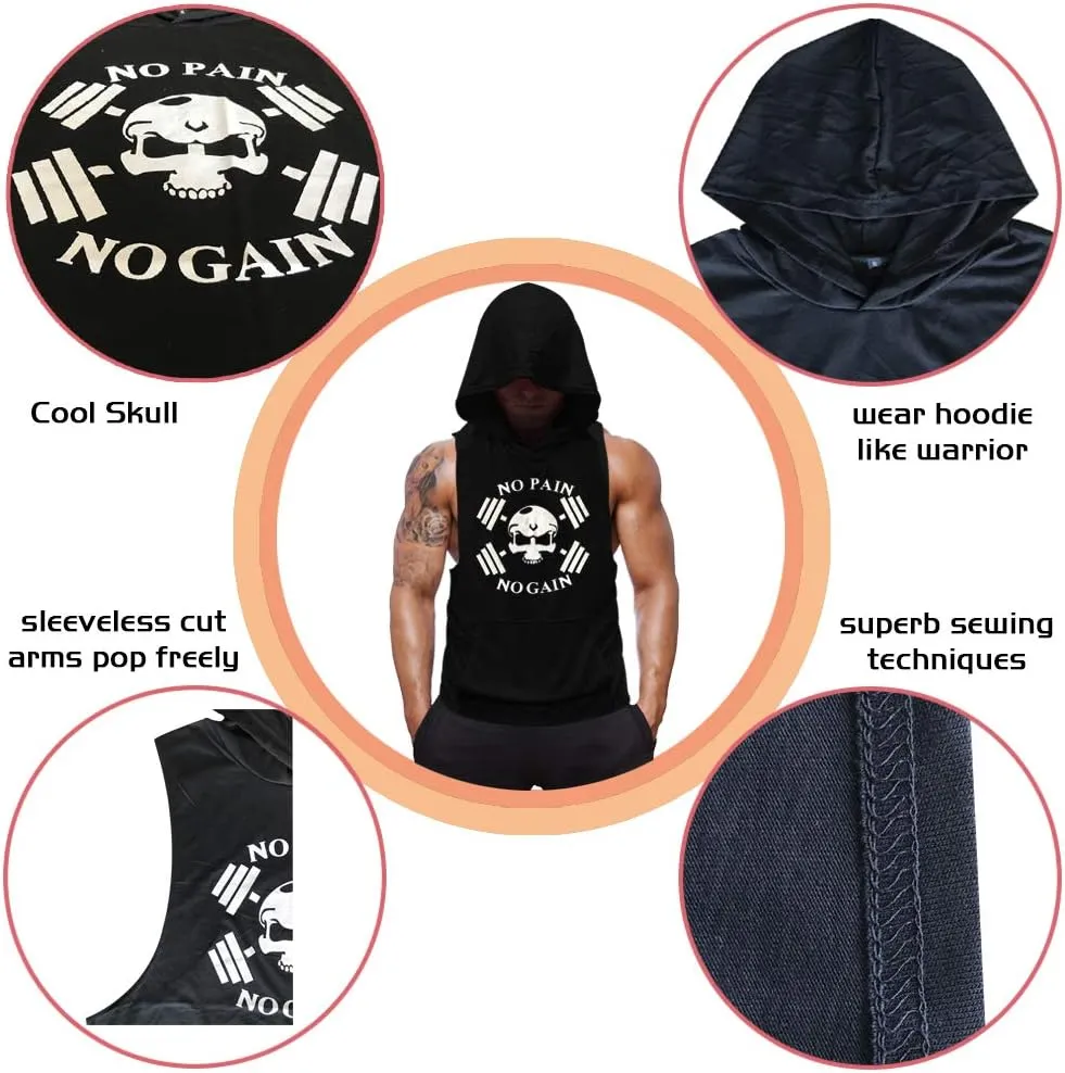 SZKANI Mens Skull Print Sleeveless Fitness Vest Bodybuilding Stringers Workout Tank Tops