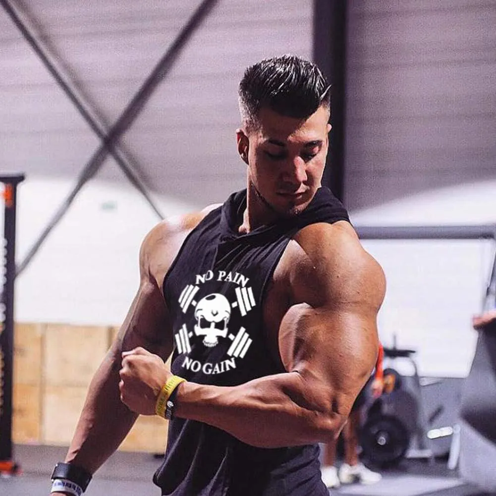 SZKANI Mens Skull Print Sleeveless Fitness Vest Bodybuilding Stringers Workout Tank Tops