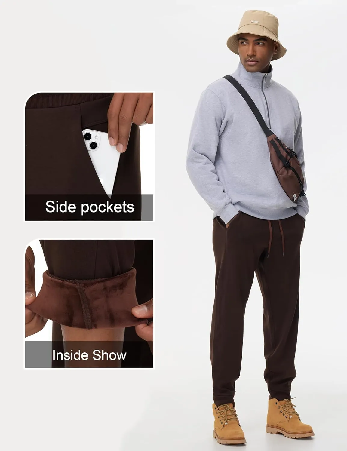 THE GYM PEOPLE Mens' Fleece Joggers Pants with Deep Pockets in Loose-fit Style