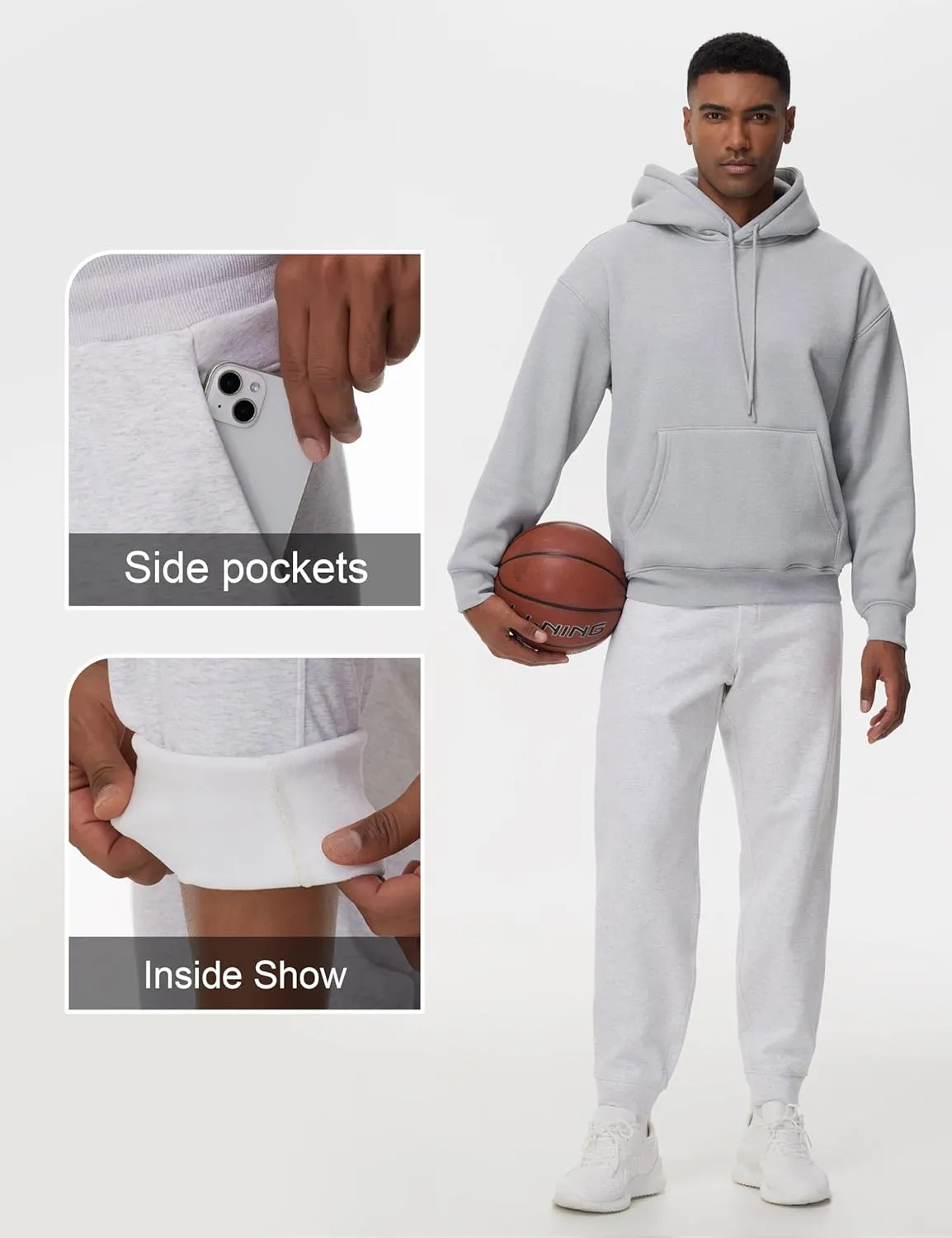 THE GYM PEOPLE Mens' Fleece Joggers Pants with Deep Pockets in Loose-fit Style