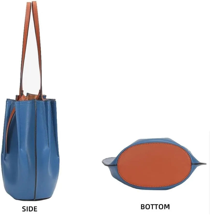 Top Handle Handbag with Inner Pocket Shoulder Purse Wallet for Travel Womens Tote Genuine Leather Bucket Retro