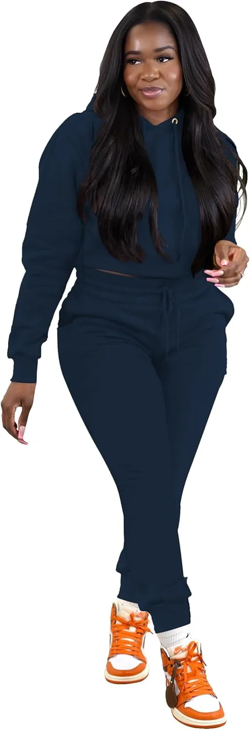 TOPSRANI Womens Two Piece Outfits Bodycon Tracksuit Sweatsuits Hoodie Solid Jogger Biker Workout Lounge Long Sleeve Pant Sets