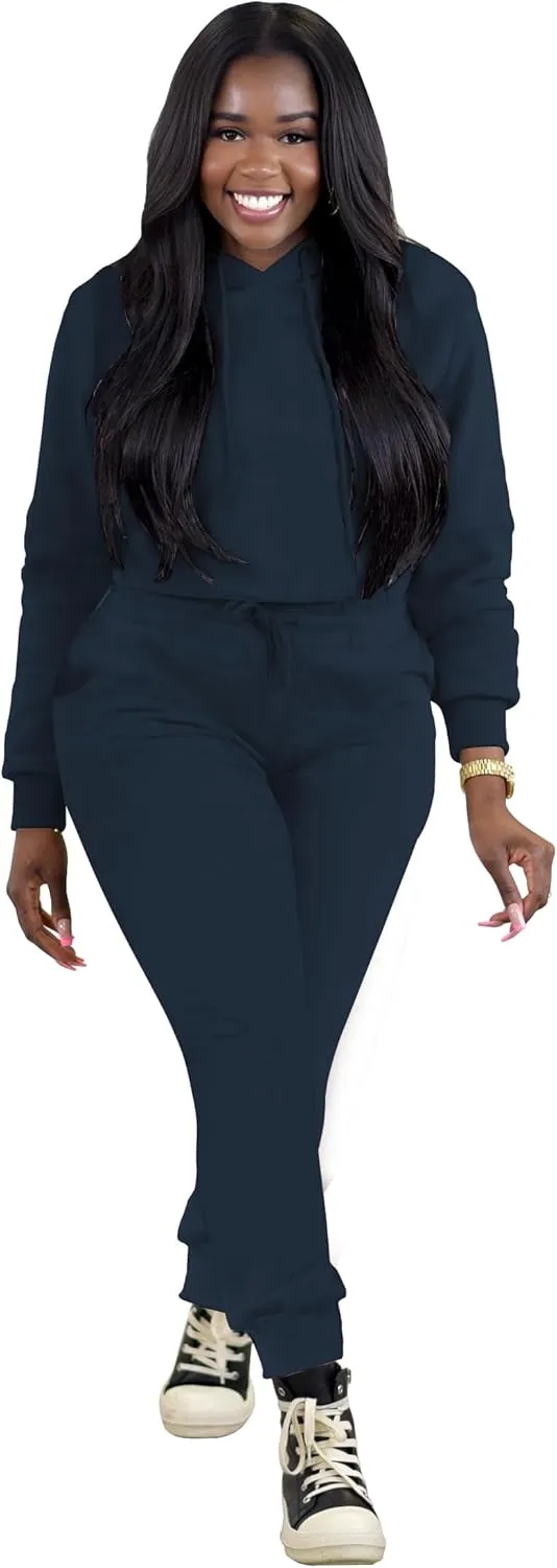 TOPSRANI Womens Two Piece Outfits Bodycon Tracksuit Sweatsuits Hoodie Solid Jogger Biker Workout Lounge Long Sleeve Pant Sets