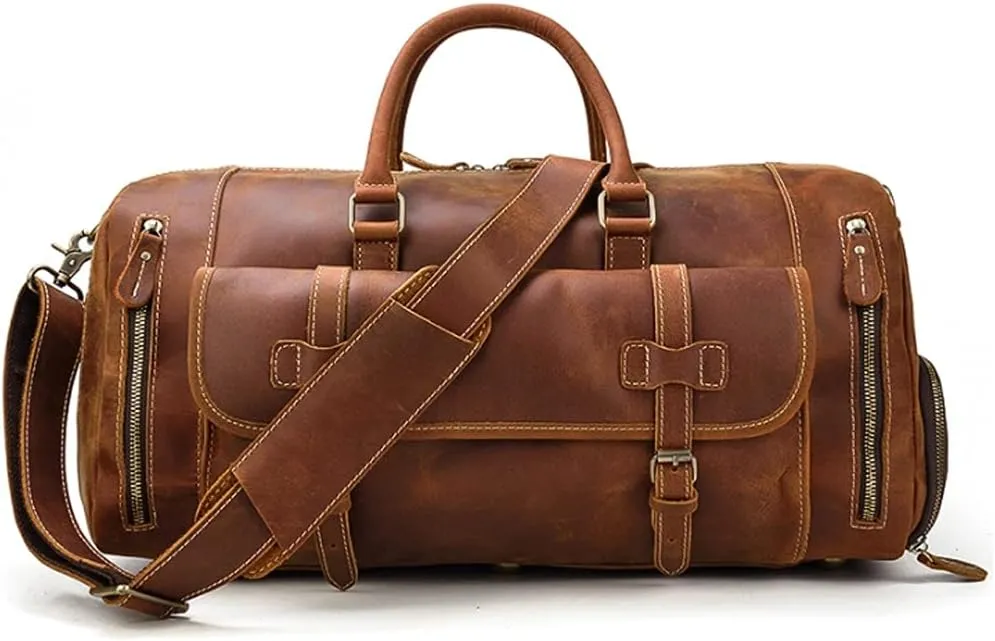 Travel Bag With Shoe Pocket 20 inch big capacity Real Leather Weekend Bag large Messenger Bag