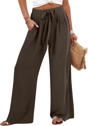 Trendy Wide Leg Palazzo Pants for Women Summer High Waist Flowy Casual Trousers Lounge Beach Travel Vacation Outfits