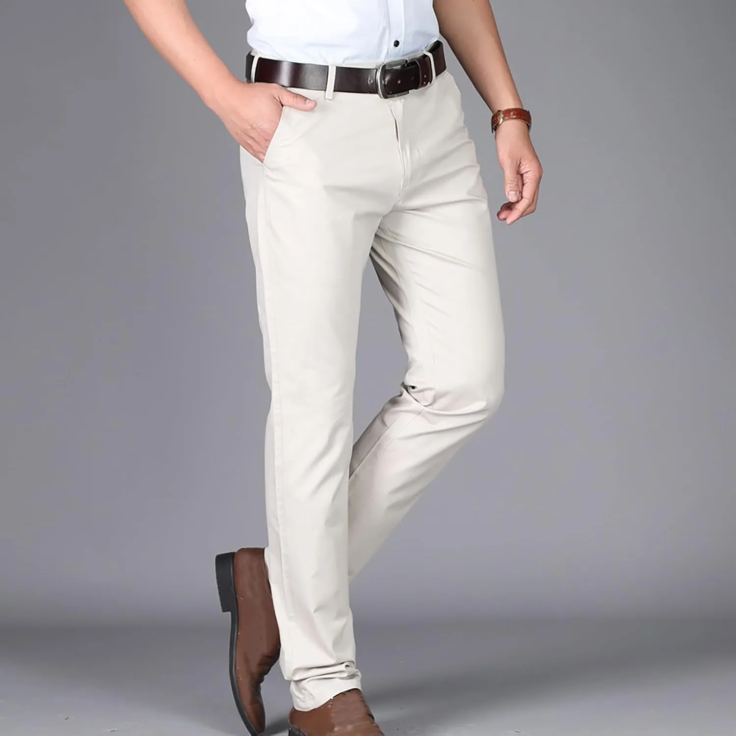 Uillui Dress Pants for Men Business Casual Slim Fit Stretch Slacks Big Tall Chinos Flat Front Flex Golf Straight Long Pants
